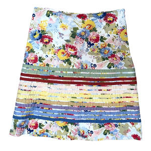 Anthropologie Odille 6 Rainbow Ribbon Trim Floral Skirt